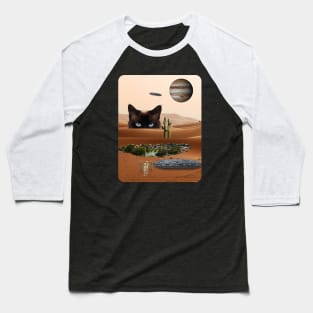 Cat on the Attack of Aliens Stopping at Waterhole Baseball T-Shirt